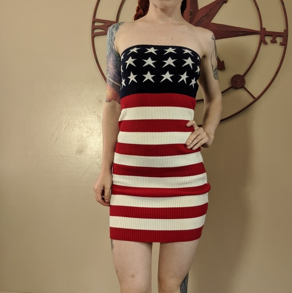 Vintage Dresses & Skirts - Knit cenit american flag fourth of july bodycon